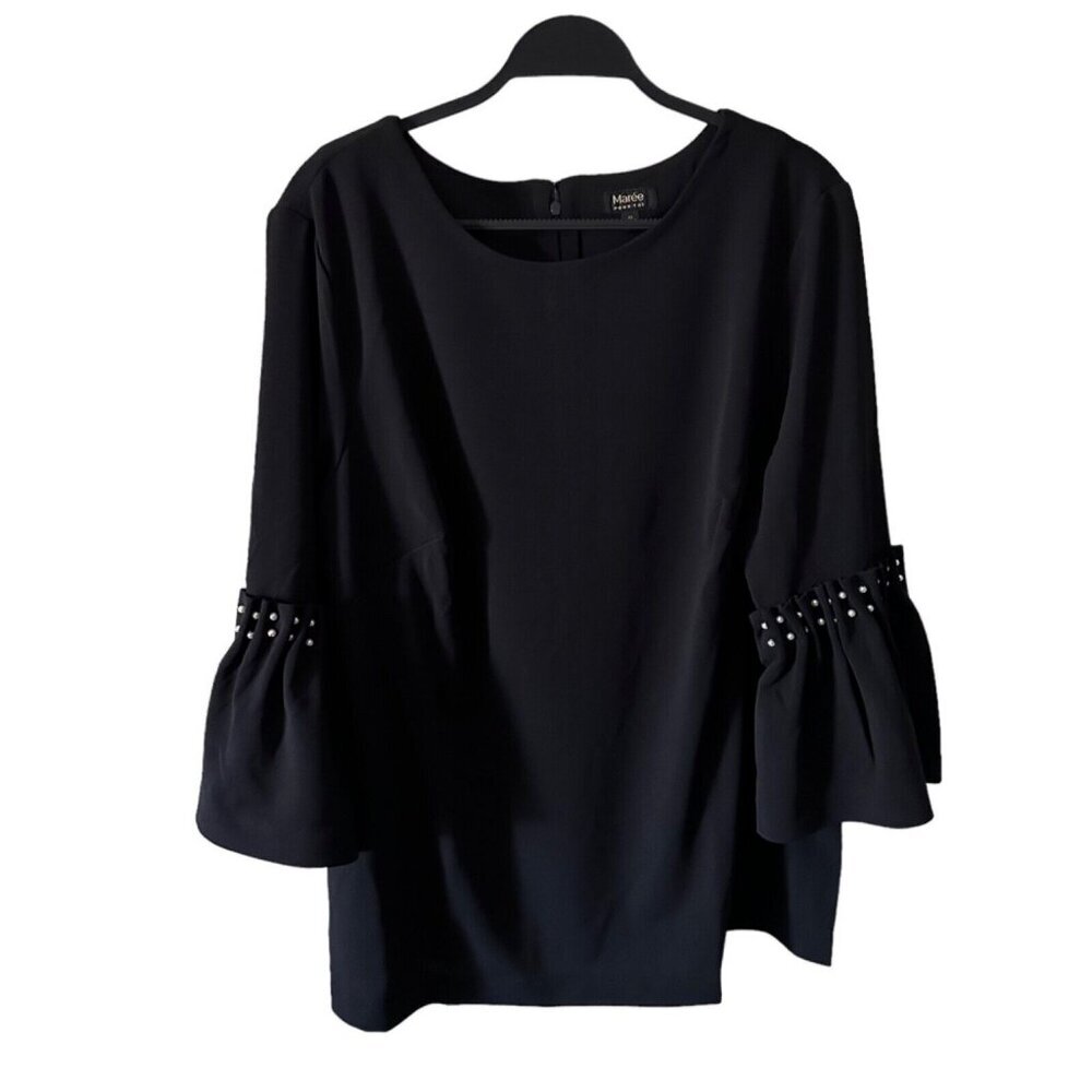 Maree Pour Toi‎ Plus Size 20 Black Bell Sleeve Pearl Embellished Blouse Top NWT